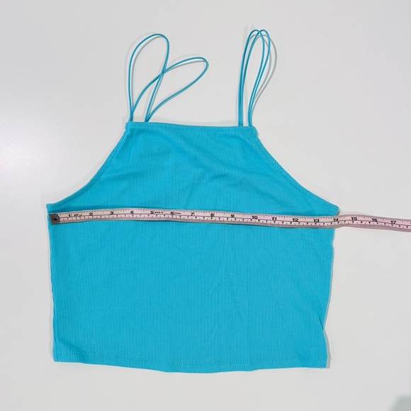 Wild Fable Teal Mint Green Ribbed Thin Strap Strappy High Neck Crop Tank Top - Picture 8 of 11